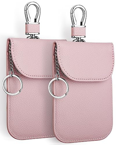 Teskyer 2 Stück Faraday Tasche für Autoschlüssel, Keyless Go Schutz, Autoschlüssel Schutz, Signalblocker-Tasche, RFID, Rotgold