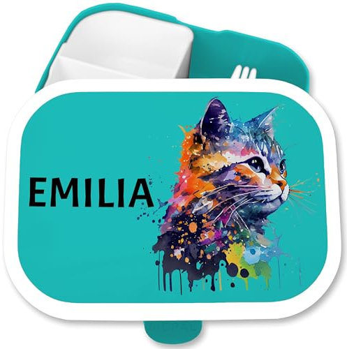 Brotdose Kinder Campus für Mepal - Katzen Brotbox Katze Vesperbox Cat I Cats Lunchbox Katzenliebhaber - 750 ml - Türkis - mädchen fächern schuldose katzenmotiv name jausenbox personalisierte