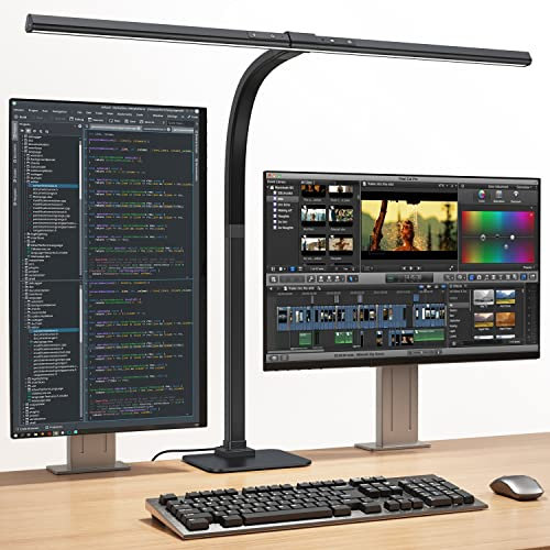 KableRika Schreibtischlampe LED Dimmbar, 1200lm 80cm ultrahell Augenschutz Arbeitslampe mit Metallfuß, 24W Schwanenhals Büro Tischlampe für Homeoffice, Monitor Lampe mit 6 Farbmodi, Auto-Dimmen