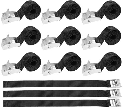 XNJIHWA 12PCS Cinghie a Cricchetto Cinghie di Fissaggio Regolabili Cinghie di Tensione Caricabile Fino a 100 KG per Portapacchi Moto Carico Rimorchi Camion,44x2cm Nero