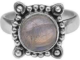 Anillo de piedra lunar arco iris, anillo de regalo de cumpleaños de plata esterlina 925 para ella, tamaño de anillo 7 EE. UU.
