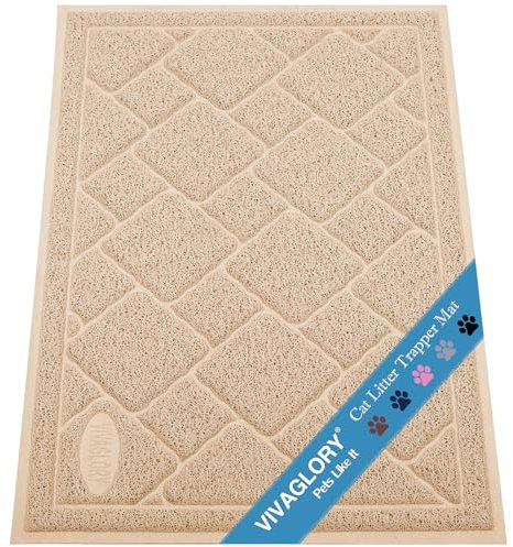 VIVAGLORY Cat Litter Mat Trackmat Litter Tray Mat, Litterbox Muddy Rug for Indoor & Floor, Easy Clean Washable Less-Mess Waterproof for Cat, 60cm×43cm, Beige