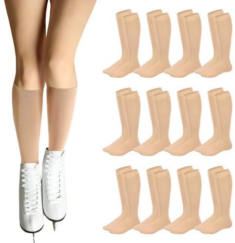 Toulite Lot de 12 paires de chaussettes de patinage artistique pour femme et fille - Chaussettes opaques légères, nude, taille unique