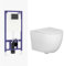 Wall Hung Toilet Pan Dual Concealed Cistern Frame Soft Close Seat & Black Flush Plate Abacus Rimless Toilet