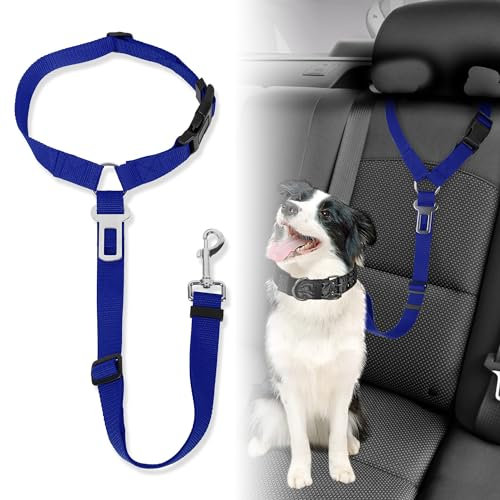 Plliocse Auto-Sicherheitsgurt für Hunde - Kopfstützen-Befestigung, Starke Leinen, Geschirr für Katzen und Haustiere (Blau)