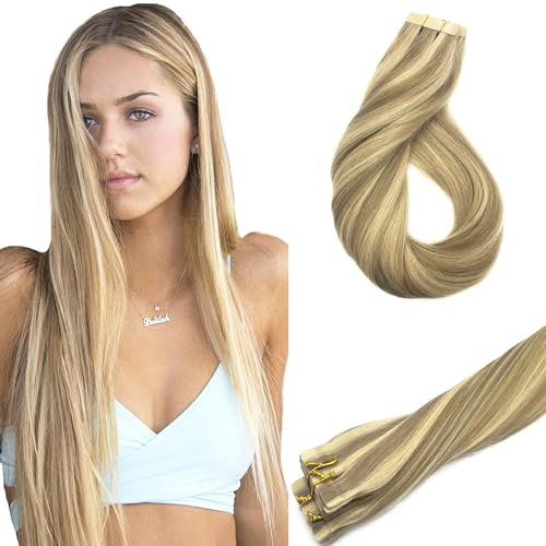 GOO GOO Tape in Extensions Echthaar, Tape Extensions Echthaar, 30cm 40g 20pcs, Extensions Echthaar, Haarverlängerung Echthaar, 16/22A Goldblond