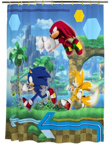 Franco Sonic Anime 13-teiliges Duschvorhang- und Ring-Set, (100% offizielles Lizenzprodukt)