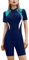 MEILONGER Damen Surfanzug Badeanzug mit Reißverschluss Einteiler Rashguard Bademode Surfen Schwimmanzug Badebekleidung mit Badehose und Boyshort(Purplish Blue,L)