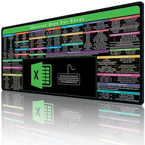 Raryine Excel-Spickzettel-Schreibtischunterlage mit Tastaturbereich, über 150 Excel-Shortcuts, Mauspad für Büro, Zuhause, Arbeit, Gaming, PC und Computer - rutschfest, wasserfest, ca. 90 cm x 40 cm