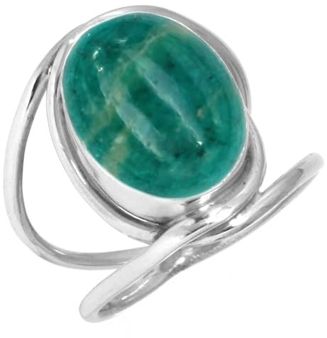 Jeweloporium Grün Real Russischer Amazonit 925 Silber Ringe für Damen Edelstein Handgefertigt Silber Ringe Größe 70(22.3) Weihnachten - Geschenk Cocktail Schmuck