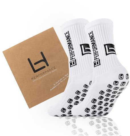 LHP Premium Fußball Socken 2 Paar Weiß M 37-42 – Anti-Rutsch Grip-Socken mit Kompression Unisex – Rutschfeste Sportsocken für Fußball Handball Tennis