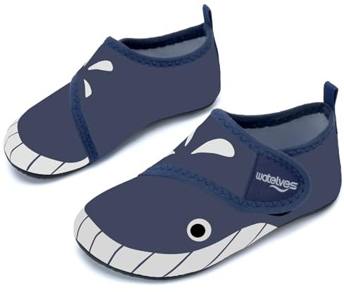 WateLves Badeschuhe Strandschuhe Schwimmschuhe Wasserschuhe Junge Baby Aquaschuhe Schnell Trocknend Barfuss Schuh für Kinder Beach Pool（Wale Dunkelblau 26/27）