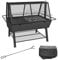 Outsunny 3-in-1 BBQ Rotisserie Grill Roaster Fire Pit with Storage Shelf, Mesh Lid and Poker, Charcoal Chicken Spit Roast Machine with Waterproof Cover for Outdoor Picnic Camping, Black