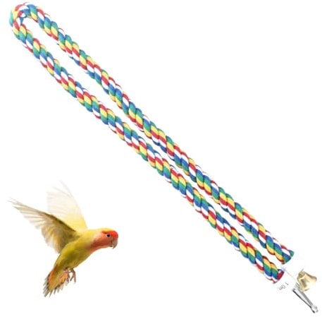 100CM Bird Toys Colorful Bird Rope Perch,Cotton Standing Rope Perch with Bell Parrot Swing Climbing Standing Hanging Toys Bird Cage Accessories for Parrot Parakeet Budgies