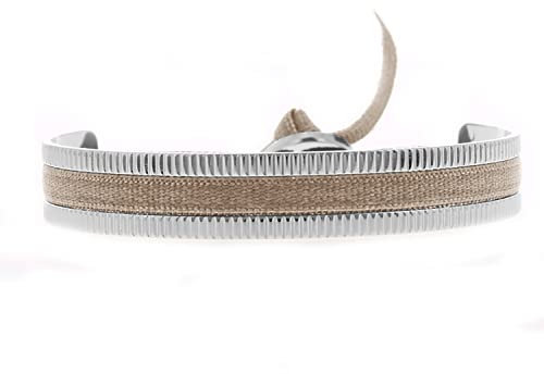 Les Interchangeables Jonc Ruban argenté beige 4mm strié