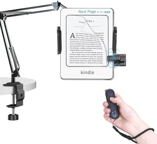 Page Turner Remote & Stand for Kindle - Holder & Remote (Bundle) for reading in bed designed for Kindle Paperwhite Oasis - Easy to use E-Reader page turner clicker with Adjustable Flexible Arm Stand