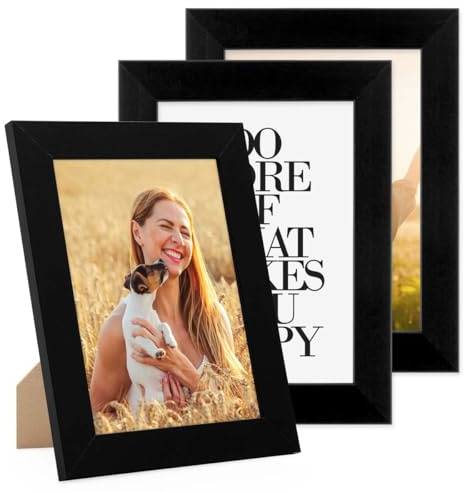 PHOTOLINI 3er Bilderrahmen 13x18 Schwarz Holz MDF, Set breite Bilderrahmen 18x13, Fotorahmen 13 x 18 cm mit Acrylglas, Picture Frame 18x13 zum Aufhängen & Aufstellen, Bilder Rahmen 13x18 für Fotos