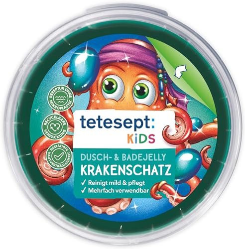 tetesept KIDS Dusch- und Badejelly Krakenschatz – 6 x 100 g – Lustiger Waschglibber zum Duschen und Baden – Jelly mit glibbriger Konsistenz, mehrfach verwendbar