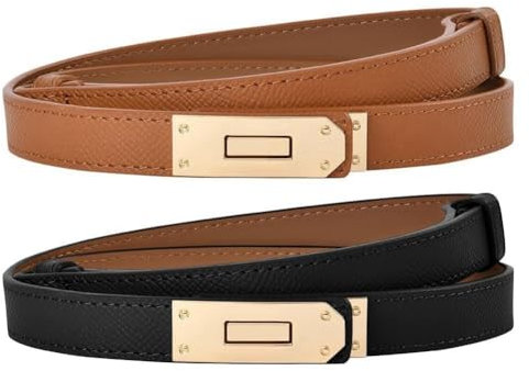 flintronic 2 Stück Damen Skinny Ledergürtel, Schmaler Dünner Gürtel Taillengürtel für Damen, Klassisch Taillengürtel Dekorativen Gürtel, Ledergürtel Verstellbarer für Kleider Hosen Jeans
