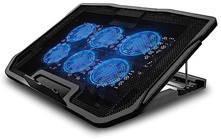 Zjyufy Laptop-Kühler, Laptop-Kühlpad mit 6 Lüftern bei 2400 U/min, höhenverstellbar, geeignet für 12-17 Zoll Laptops, Schwarz, Luftkühlung