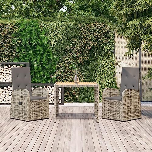 Sufrk 3-TLG. Garten-Essgruppe mit Kissen Sitzgarnitur Garten GartenmöBel Set Garten MöBel Garten Essgruppe Grau Poly Rattan