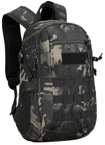 Explokit 10L 20L 30L Taktischer Rucksack Militär Daypack Wasserabweisend Wanderrucksäcke Outdoor Survival Backpack für Herren Damen Camping Wandern Reisen Jagd,Schwarz/Braun/Camo (#10L-Camo Schwarz)