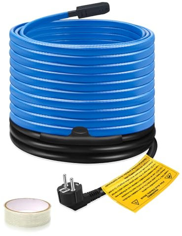 Cable calefactor anticongelante Ci-Fotto 10 m, cable calefactor autorregulador con termostato integrado para proteger tuberías de agua, tuberías de metal y plástico, canalones, comederos de sauce (17