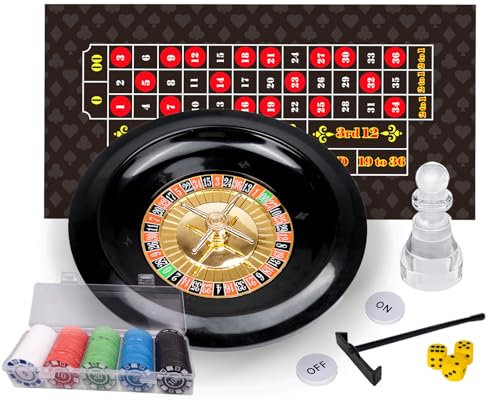 Roulette Rad und Craps Set mit großem doppelseitigem Filz, 10 Zoll Roulette Rad, Chip Rake, 200 Chips, Roulette Marker, 3 Würfel, perfekt für Game Night Party
