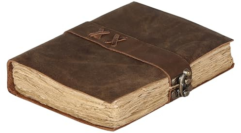 Leather Travel Journal for Men & Women, Deckle Edge Paper & C-Lock Closure (Brown, 7 x 5)