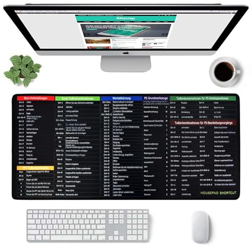 Excel Shortcut Mauspad,900x400mm, XXL-Schreibtischmatte, PC-Büro-Tabellenkalkulation-Tastaturmatte, genähte Kanten, rutschfeste Unterseite, Tastatur-Matten, Mitarbeiter-Wertschätzungsgeschenke
