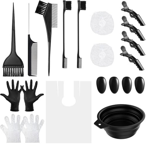Gezimetie 20-teiliges Haarfärbe-Set, Malwerkzeuge für DIY-Schönheitssalon, Bleich-Set inklusive Rührschüssel, Pinsel, Ohrenschutz, Schal, Handschuhe, Clips
