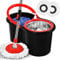 Spin Mop and Bucket Set, Smart Spin Mop for Cleaning Floor, Rotating Microfibre Dry Heads + Replacement Head (Black + Red)