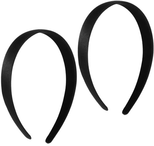 Ptwola Lot de 2 bandeaux en satin pour femmes et filles - En tissu noir - Antidérapants - Larges et rigides - Confortables - Tendance et élégants - Accessoires de cheveux pour Halloween, cosplay,