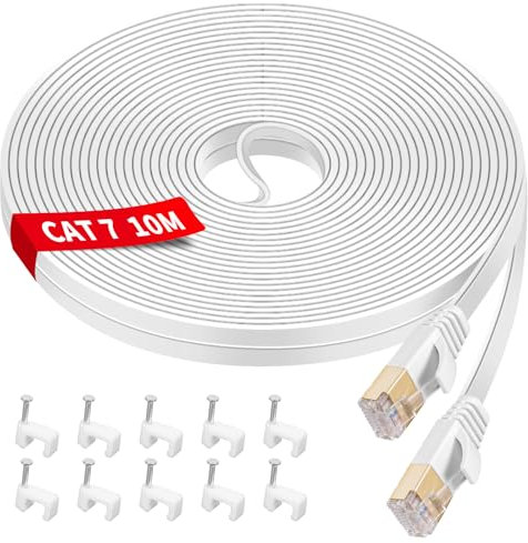 YIIFELL Cable Ethernet Cat 7 10 Metros, Cable de Red Alta Velocidad con Conector RJ45 Chapado Cable RJ45 LAN Cabo Ethernet para Router, Switch, Módem, Portátil, PS5/PS4, Smart TV, Xbox