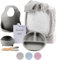 BebeDeParis | Regalo Ecológico Personalizado para Bebé - Vajilla de Silicona + Accesorios Personalizados (Gris, Vajilla + Manta)