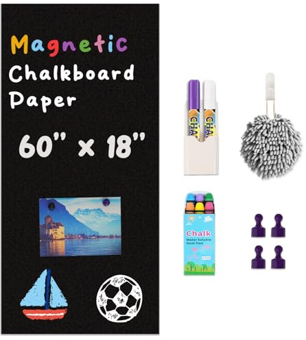 YOUNGJQ Magnetic Chalkboard Contact Paper for Wall 60 x 18 Self Adhesive Blackboard Wallpaper Peel and Stick Wall Decal with Starter Kit for Home