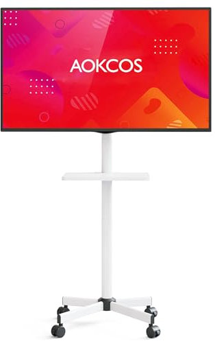 AOKCOS Mobile TV Stand on Wheels for 32-65 Inch TVs Rolling TV Trolley with Tilt -8°-15°Height Adjustable Up to 1434mm Easy Installation, 400x400mm VESA for Office