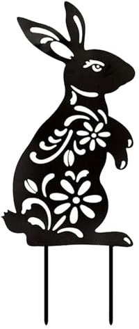 Gartenstecker Osterdeko für Draußen, Gartendeko Osterhase aus Acryl, Osterhasen Blumenstecker Osterdeko Kaninchen-Figur Gartenschilder Baumstecker Ostern Dekostecker Wetterfest Frühlingsdeko (Schwarz)