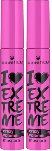 essence I LOVE EXTREME crazy volume mascara, Schwarz, langanhaltend, volumengebend, schwunggebend, verlängernd, vegan, ohne Mikroplastikpartikel, Nanopartikel frei, ohne Parfüm, 2er Pack (12ml)