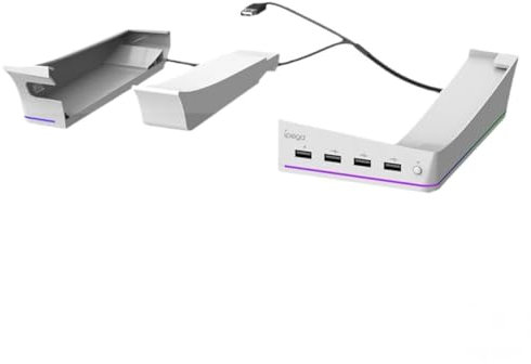 AARONMEI Horizontaler Ständer für PS5 Pro Digital/Optisches Laufwerk Konsolen mit 14 RGB-Beleuchtungsmodi, 4 USB-Ports Speicherbasis (Weiß)