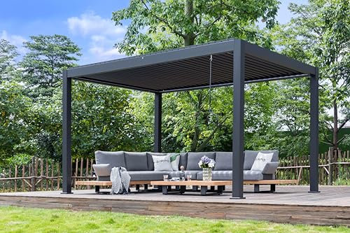SiMPO LIFESTYLE Pavillon de Jardin Tonnelle 3.6X4M avec Lampes LED Aluminium Pergola étanche Stable Résistant à l'hiver Protection Solaire