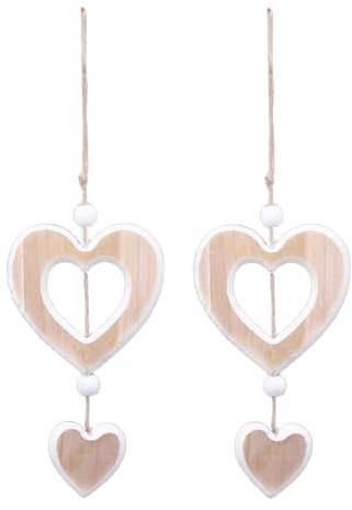 2 Stück Herz Deko Holz Anhänger Fensterdeko Dekoanhänger Hängend Herz, Hängend Dekohänger Dekoaufhänger Wanddeko Holz-Deko Geschenk Raumdeko Hängedeko für Hochzeit, Wandbehang Dekoration