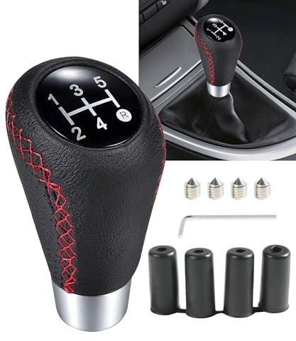 Xibao Perilla de cambio universal para coche,Palanca de Cambios Coche de 5 Velocidades,Adaptador Pomo Cambio Engranaje con 4 Mangueras (Negro & Rojo)