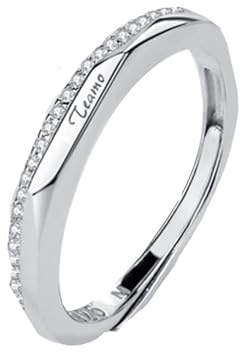 Dsnyu Promise Ring Silber 925, Eheringe Verstellbar Polieren des Einfachen Stils Zirkonia Runde Form Silber Schmuck