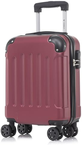 YONSLY Koffer Suitcase S Wein rot, Trolley Reisekoffer, Rollkoffer Handgepäck mit 4 Rollen 360°, Hartschalenreisekoffer, Zahlenschloss, Weicher Gummigriff