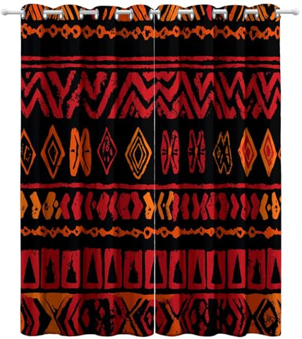 245 x 140 cm Verdunklungsvorhänge 2er Set, Afrikanische Kunst Blumendrucke Thermovorhang Hitzeschutz - Vorhang Blickdicht mit Ösen - Thermovorhang-Gardinen für Wohnzimmer Schlafzimmer, Orange Farbe