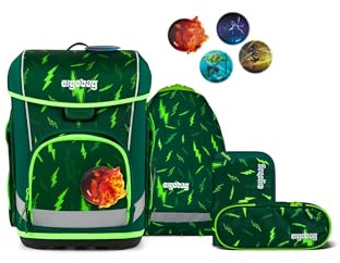 ergobag Schulranzen-Set cubo Light Set Bärtastisch - Grün | extra leichter ergonomischer Schulranzen mit nur 780 g im 6-teiligen Set aus der Vorgänger-Kollektion für die Schule