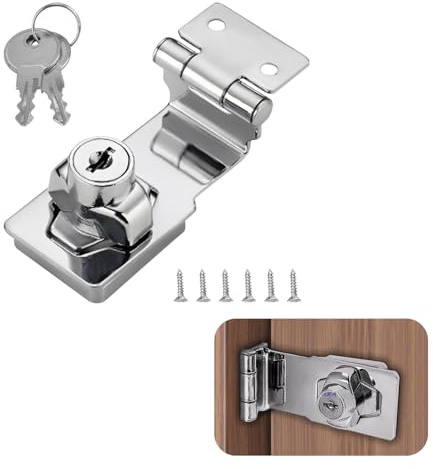 COAFTUG Keyed Hasp Lock Right Angle 90 Degrees 3 inch Hasp and Staple | Silver Door Latch Hasp Twist Knob Shed Door Locks Zinc Alloy Keyed Locking Hasp with Key for Bedroom Cupboard Gate