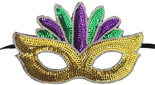 Generisch Venezianische Maske Damen Drei Farben Gold Lila Grün Halbmaske Pailletten Augenmaske Maskenball Maske Elegant Party Dekoration Makeup Halloween Karneval Maskerade Celebration
