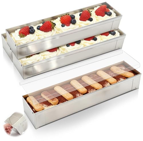 Blushtier 4 PC Tiramisu Cake Pan with Acrylic Lid, 15.75 x 3.94 x 2.56 Inch